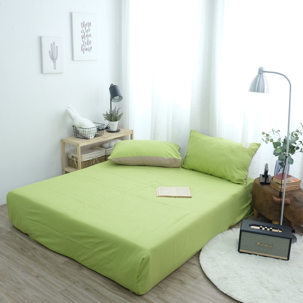 Drap giường và hai vỏ gối cotton Mịn Decor một màu nhã nhặn