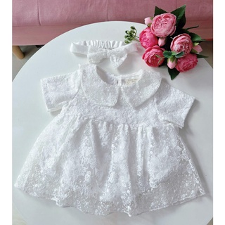 💖 đầm ren cho bé gái 4-12kg màu be/ trắng kèm băng đô siêu xinh💖mom's mía