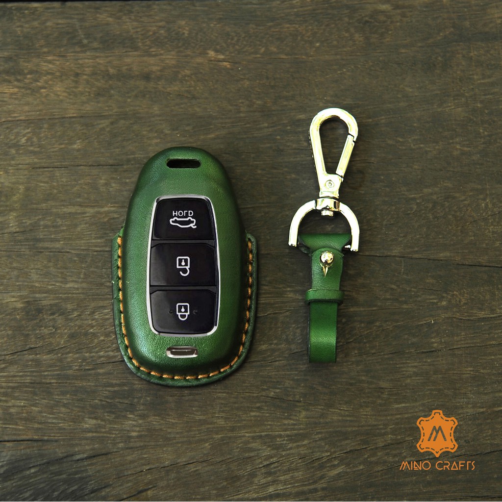 Bao chìa khóa đeo hông da thật cho Smartkey xe KON2 - Da thật 100% - Ép form chính xác theo chìa- Màu xanh lá