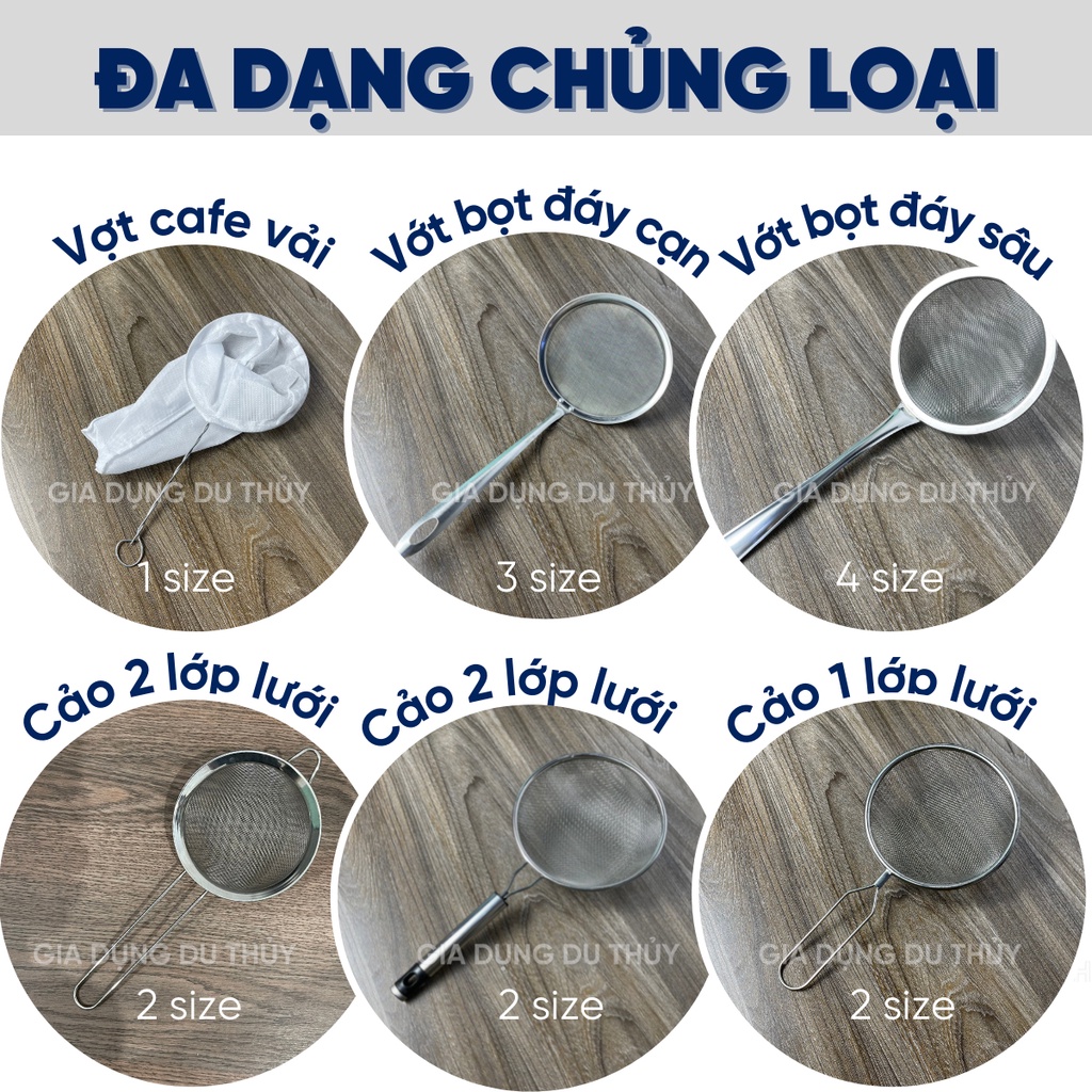 Dụng cụ hớt bọt, vớt cặn, lọc dầu lược dừa, rây bột bằng inox không gỉ lọc cà phê bằng vải, đa dạng đủ kích thước