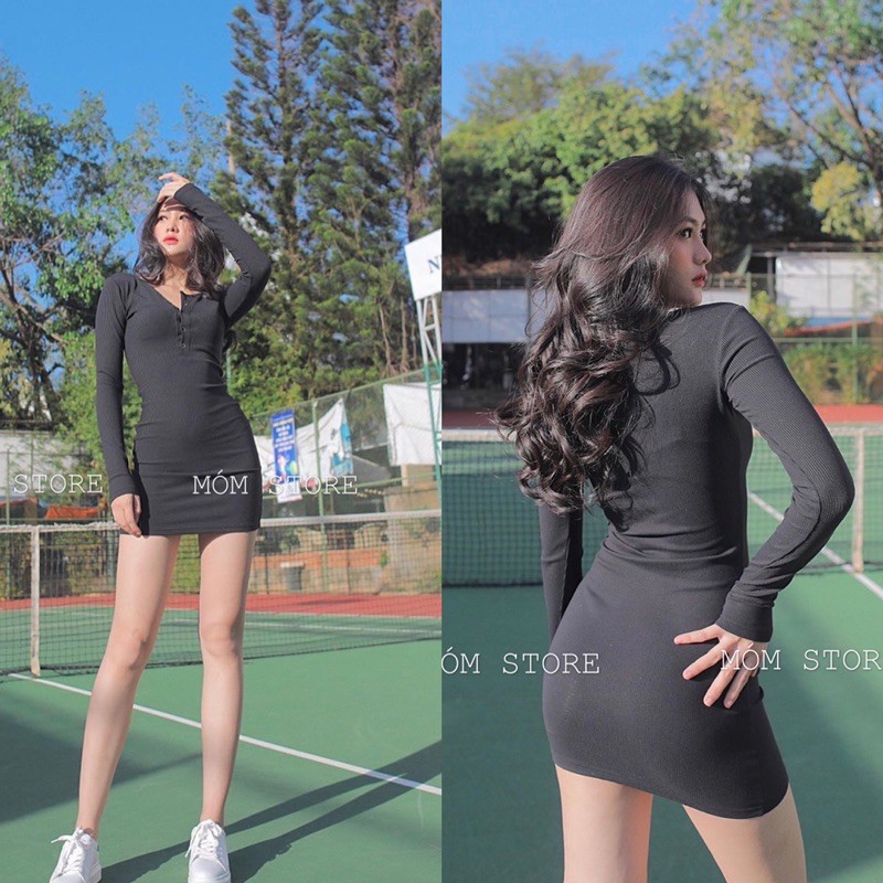 ĐẦM BODY GÂN TAY DÀI VINTAGE