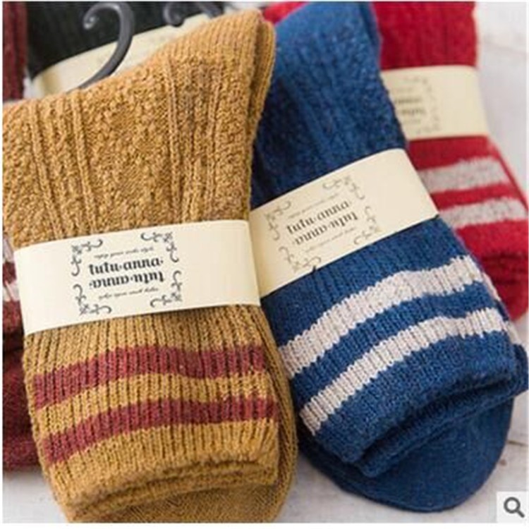 Vớ len cao cổ, tất len hai sọc cổ cao vintage NEKO