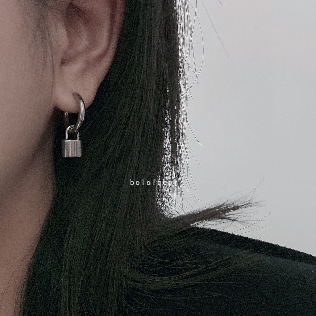 Khuyên tai hình ổ khóa nhỏ phong cách hip hop cá tính và đơn giản