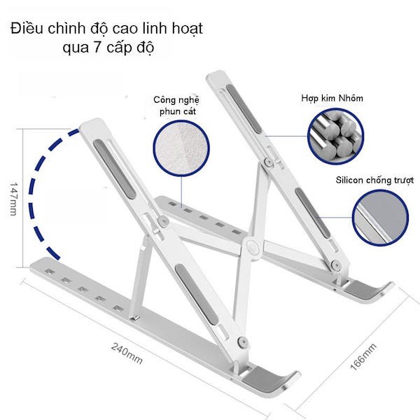 Giá đỡ Laptop Macbook, kệ đỡ Laptop Macbook bằng nhôm có thể điều chỉnh độ cao, gập lại được size 16-17&quot; từ Techroom