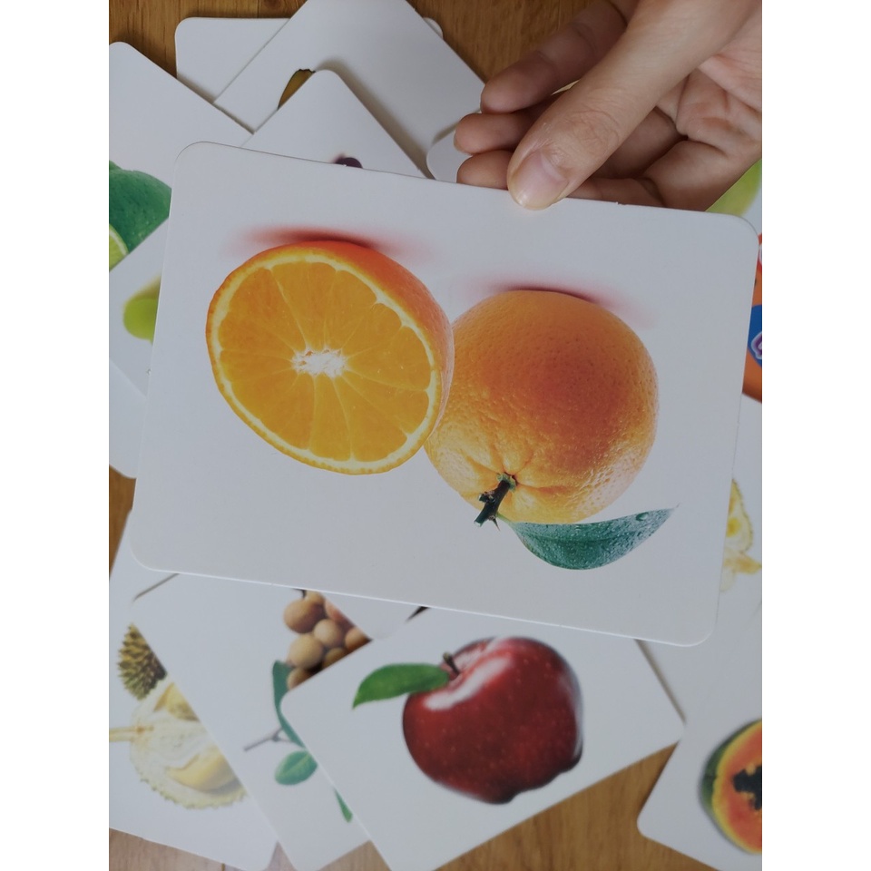 Thẻ học thông minh kích thước lớn 12x16cm chủ đề hoa quả -  Flashcard TGXQ Glenn doman chuẩn