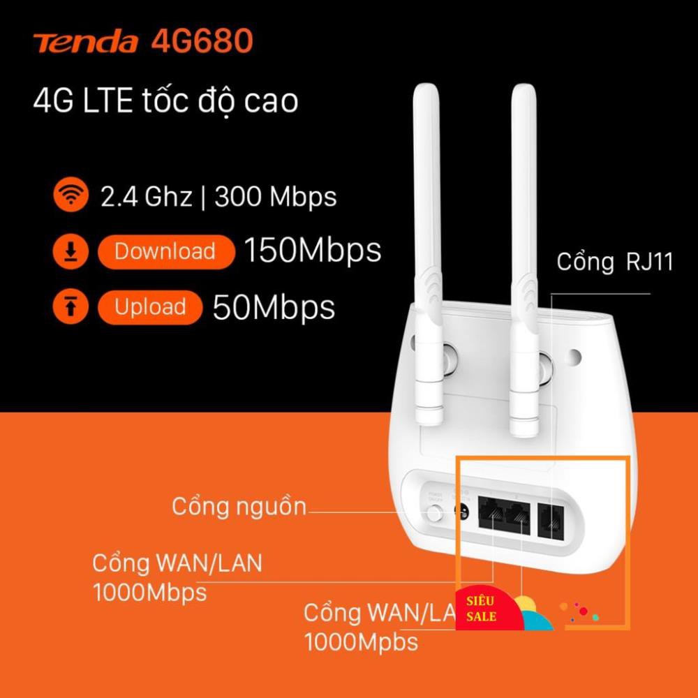 TENDA BỘ PHÁT WIFI 4G / 3G LTE - 4G03 4G680 4G180 - CÓ CỔNG LAN - CHÍNH HÃNG 36 THÁNG Văn Phòng  Xe Khách, Lắp Cam
