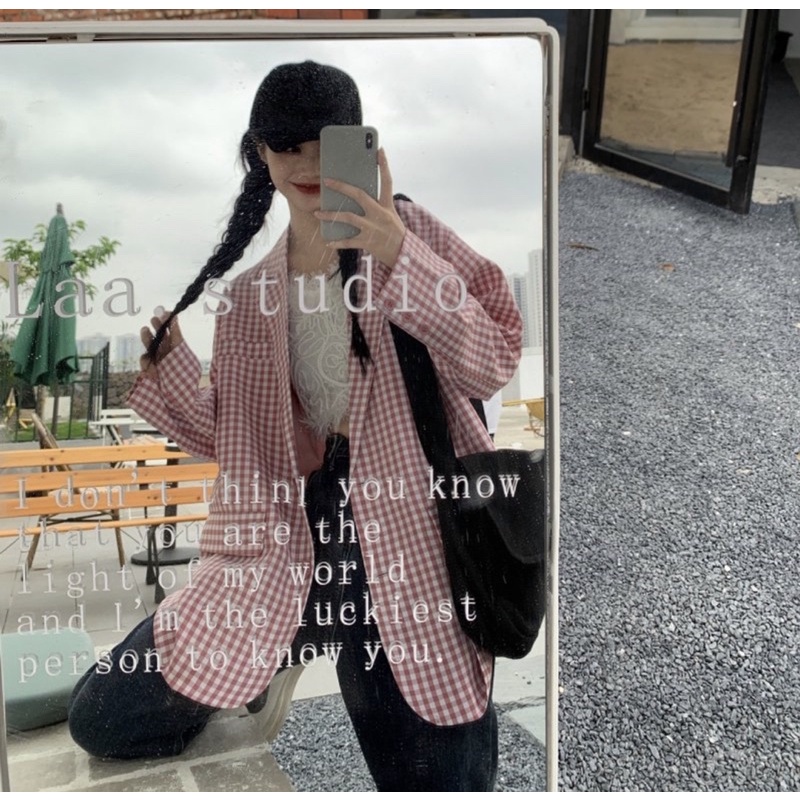 Áo Blazer Sọc Caro Rộng Thanh Lịch Màu Sắc Xinh Xắn Cho Nữ | BigBuy360 - bigbuy360.vn