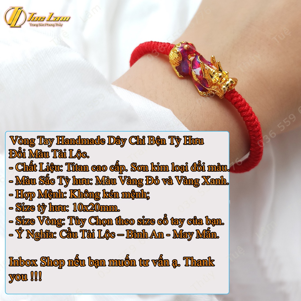 Vòng tay chỉ đỏ may mắn bện charm tỳ hưu đổi màu chiêu tài hút lộc - Tuệ Lâm