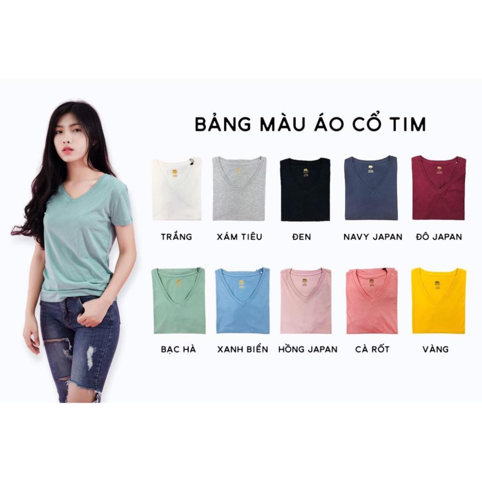 áo thun Nữ hàng hiệu cổ tim cao cấp GOLD RHINO nhiều màu ngắn tay 100% cotton vải mịn thoáng mát kháng khuẩn New