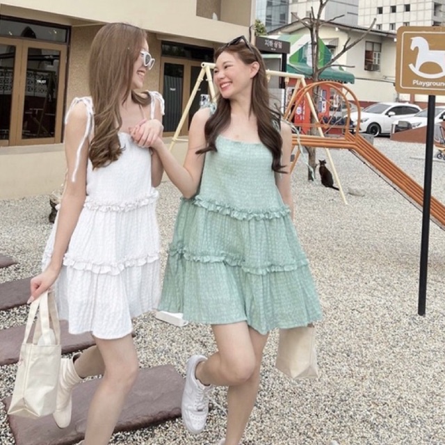 Váy Babydoll Chun Xốp 2 Dây Hàng 2 Lớp Siêu Xinh Có Ảnh Thật Kèm Video