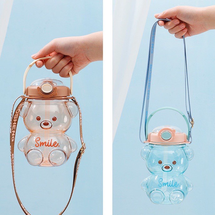 Bình Đựng Nước Hình Gấu Cute Dễ Thương Dung Tích 1 Lít Có Kèm Dây Đeo