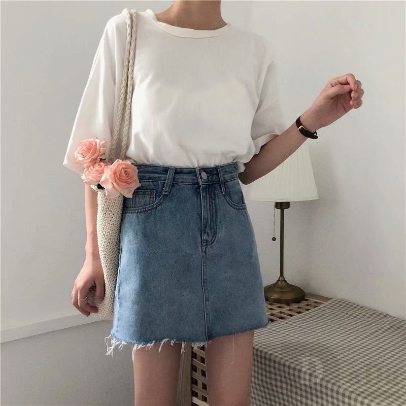 Chân Váy Ngắn Dáng Chữ A Lưng Cao Chất Liệu Cotton Thời Trang Cho Nữ