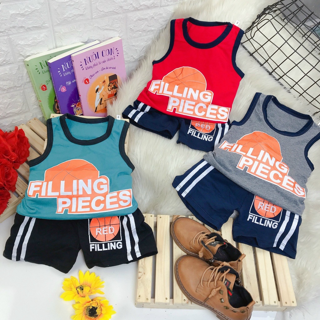 Bộ ba lỗ hình quả bóng chất cotton xuất dư cho bé trai 7~15kg
