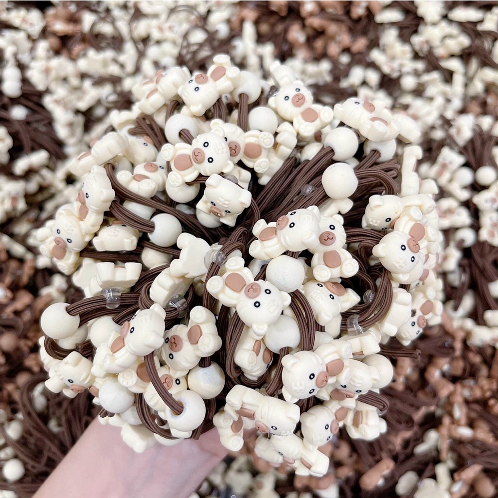 Bộ 5 dây buộc tóc, cột tóc cho bạn gái cute hot trend hình Gấu Teddy Thỏ trắng màu kẹo ngọt ngào- mix 2 màu