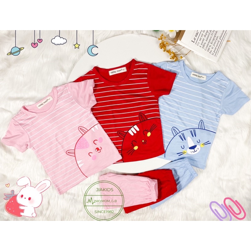 TNIN65 Bộ Tay Ngắn Quần Dài thun minkymom Kẻ Sọc In Lụa Hình Góc áo cho bé từ 8kg đến 19kg