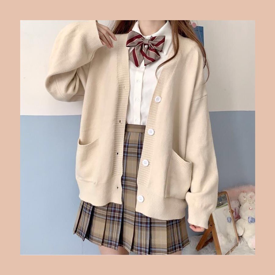 (SẴN) Áo khoác cardigan dài tay dễ thương học sinh, áo len dài tay JK Nhật Bản A00311