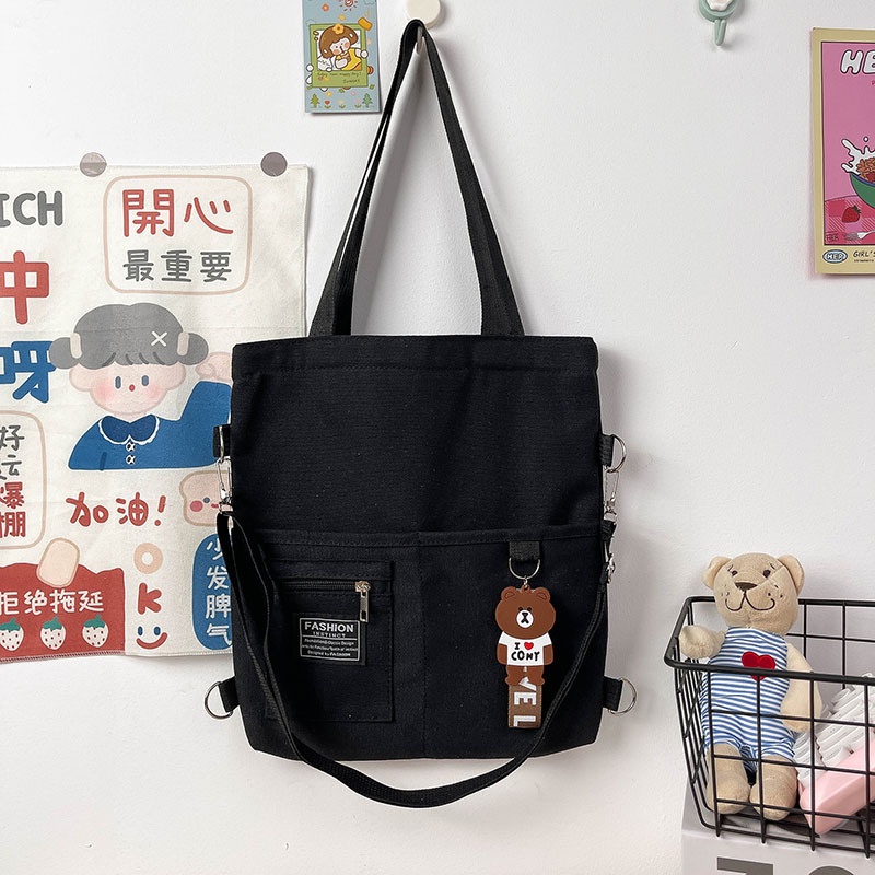 Túi Đeo Vai Hình Gấu Vải Canvas Sức Chứa Lớn Thời Trang Cho Nữ