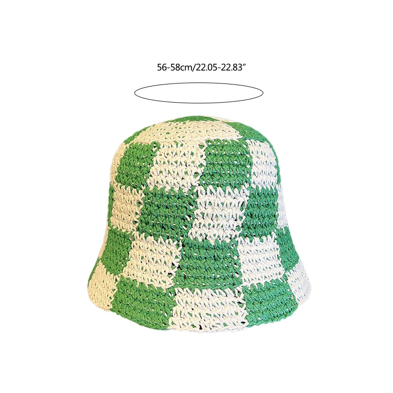 Mũ Bucket Đan Cói Vành Rộng Họa Tiết Bàn Cờ Vua Thời Trang Xuân Hè Cho Nam Và Nữ