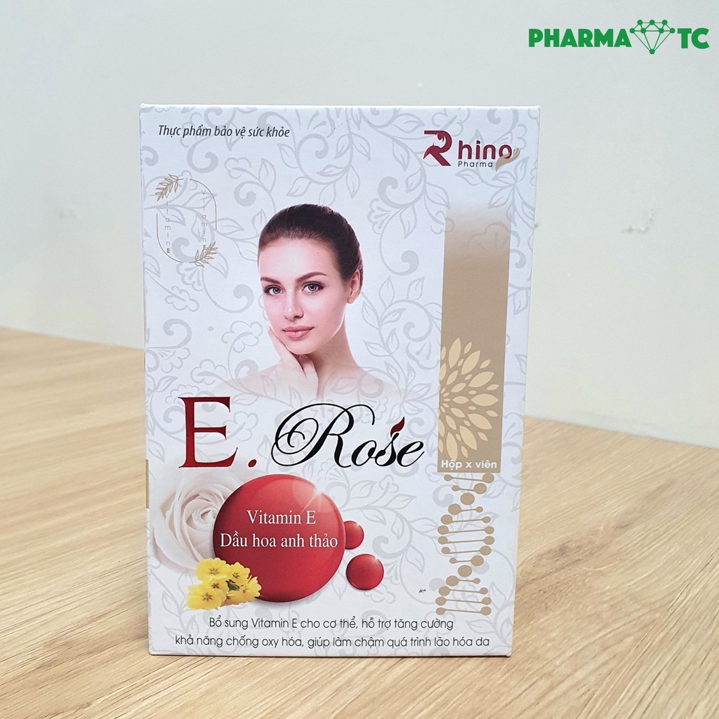 Viên uống vitamin E Rose Rhino, giúp sáng da, đẹp da  - Hộp 30 viên - PharmaOTC