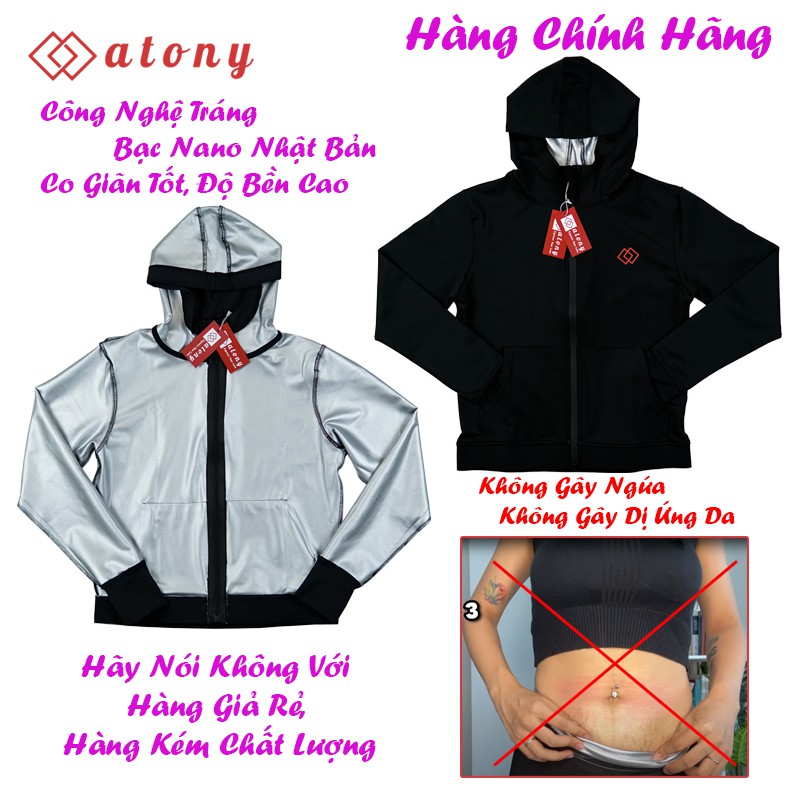 Bộ Quần Áo Sinh Nhiệt Giảm Mỡ Bụng ATONY, Tráng Nano Bạc Nhật Bản, Đốt Mỡ, Giảm Cân - Set Áo Khoác Có Mũ + Quần Giảm Mỡ