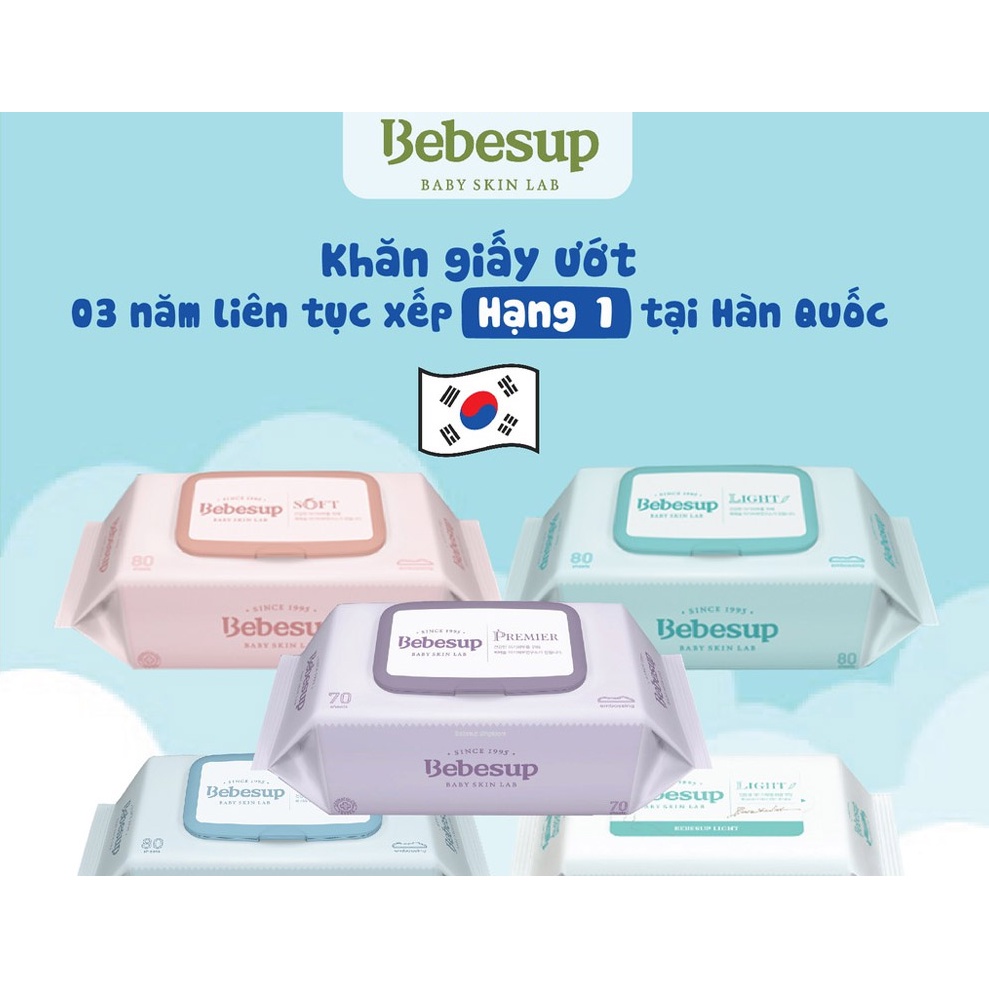[Thùng 10 gói] Khăn giấy ướt cao cấp cho bé Bebesup. (chính hãng Hàn Quốc)