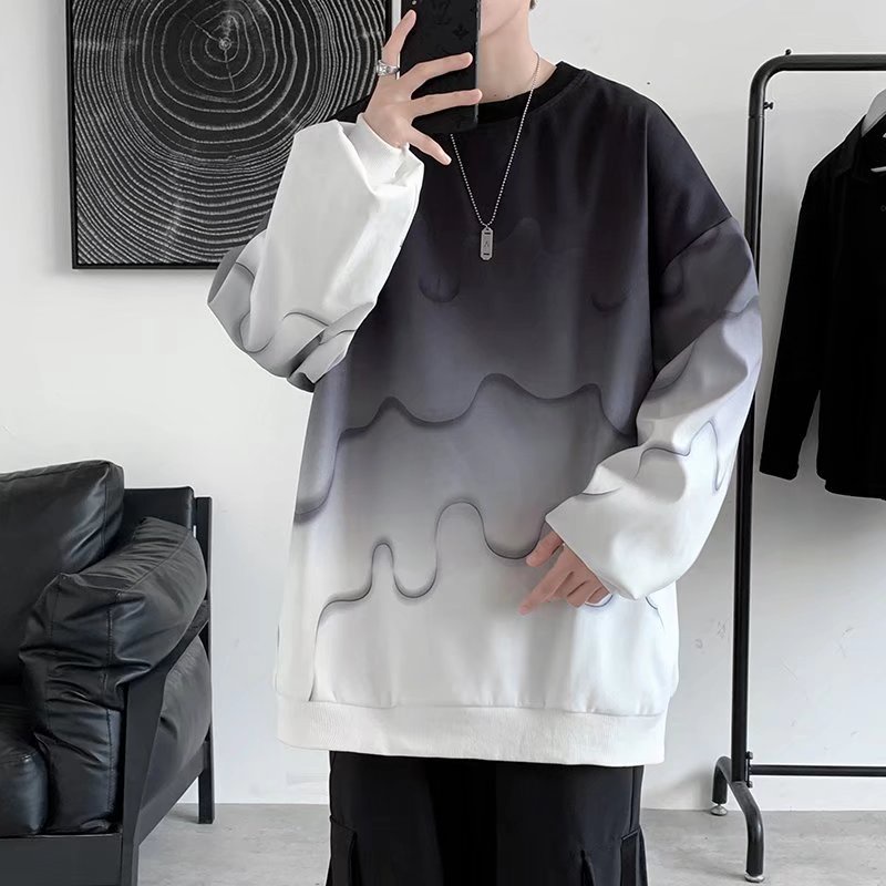 Áo Thun Tay Dài Dáng Rộng Phối Màu Độc Đáo Phong Cách Hàn Quốc Hợp Thời Trang Cho Nam
