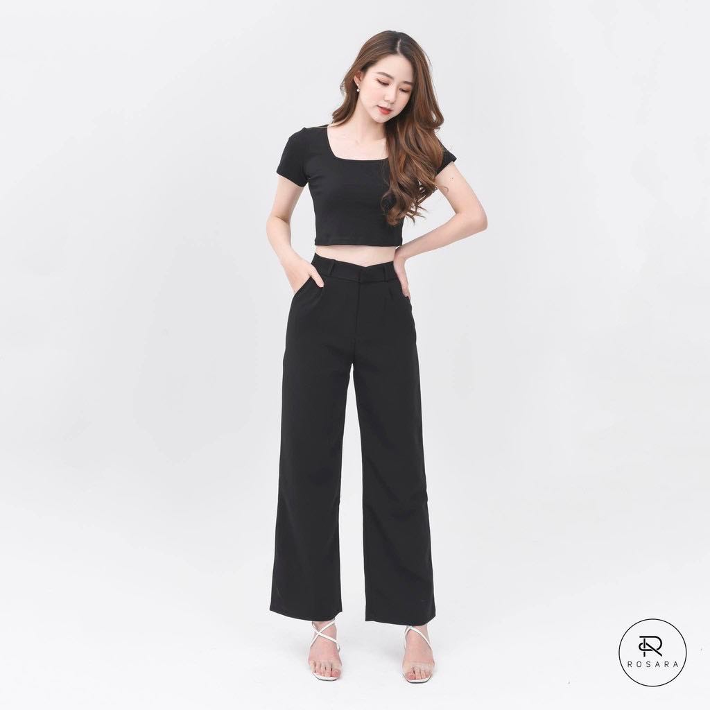 [Mã WASKT410K giảm 10K đơn 50K] Áo thun croptop dáng lửng cổ vuông chất co giãn siêu mát thời trang Rosara Sp114