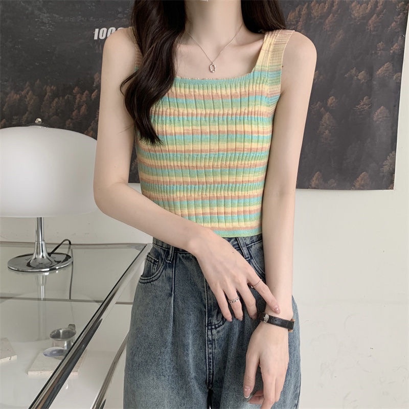 Áo yếm dệt kim, áo 2 dây mặc bên trong mùa hè trẻ trung, năng động phối với quần jean rộng, 4 màu freesize