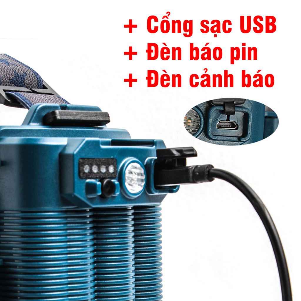 Đèn Pin Đội Đầu W644 Siêu Sáng 2400 Lumen Dùng Pin 18650 Chóa Nhôm Có Quạt Tản Nhiệt