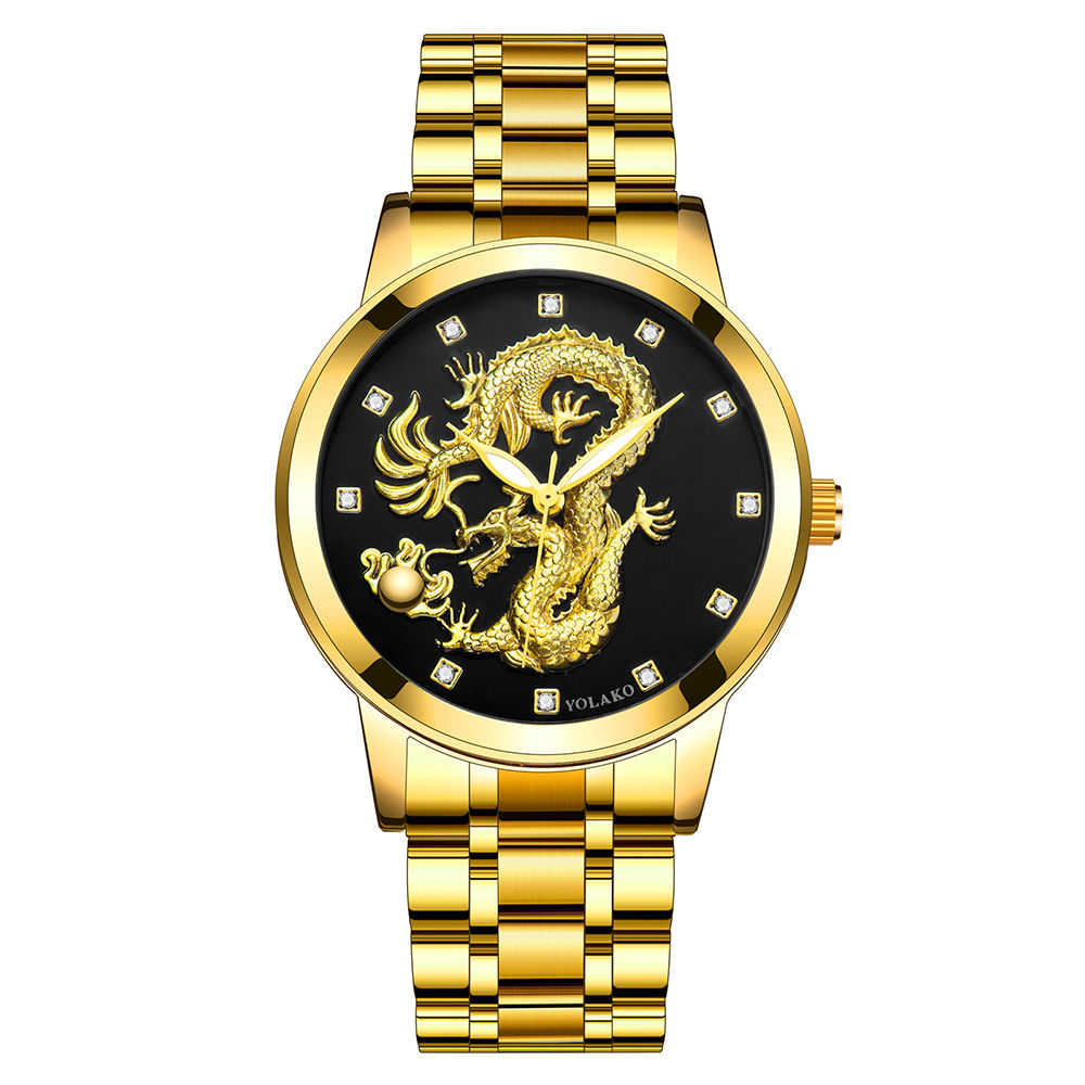 Men Business Watch Fashion Rhinestone Dragon Stainless Steel Wristwatches