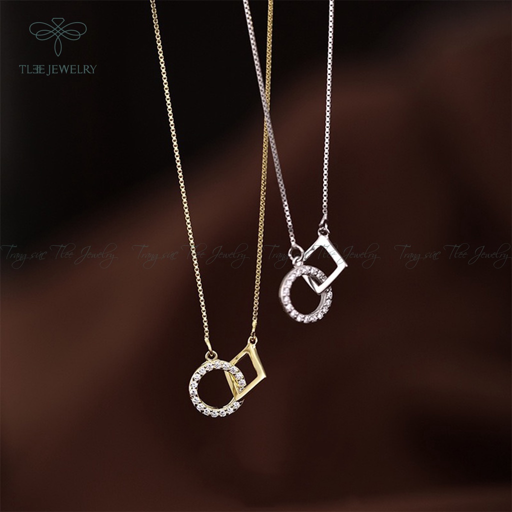 Dây chuyền bạc nữ TLEE tròn vuông nạm đá cao cấp NCJ D0111