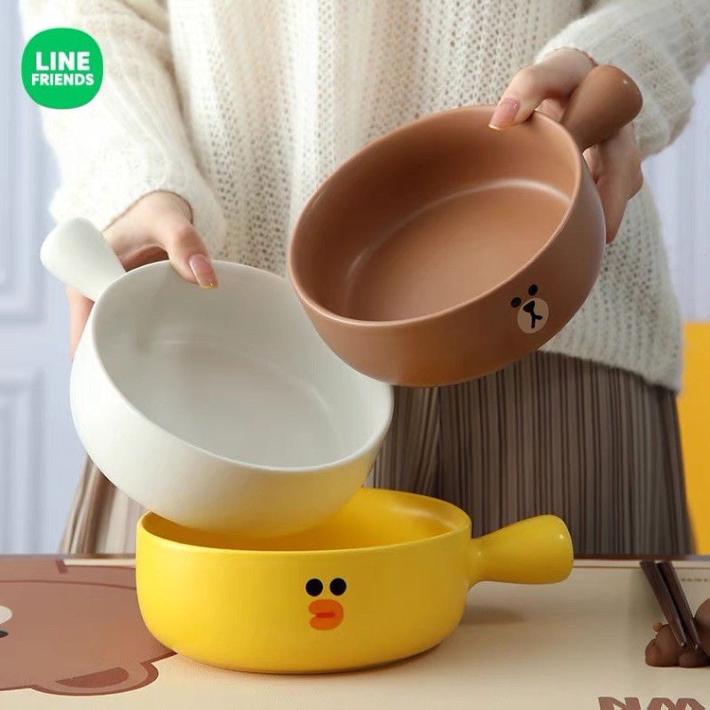 Tô Sứ Có Tay Cầm Line Friends Gấu Brown, Vịt Sally, Thỏ Cony dễ thương