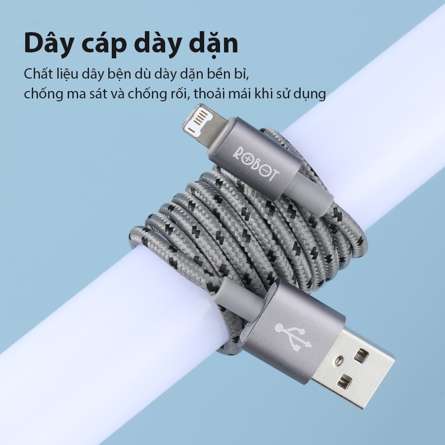 Cáp Sạc Nhanh Cổng Lightning Dành Cho iPhone/ iPad ROBOT RCL100 Dây Dù Chiều Dài 1m