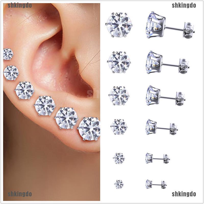 Bộ 6 đôi bông tai thép không gỉ kiểu đinh tán đính đá sang trọng cho nữ