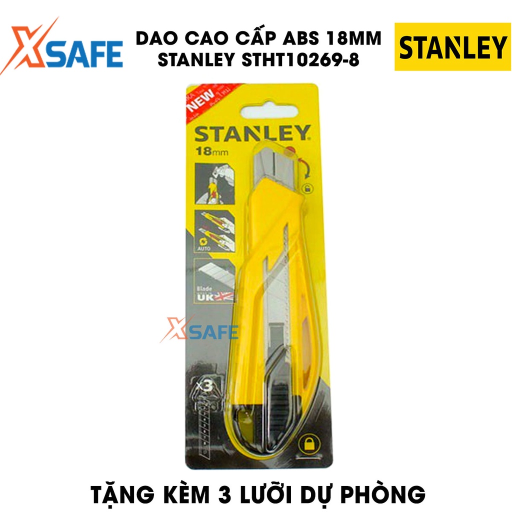 Dao STANLEY STHT10269-8 18mm thân nhựa ABS rắn chắc Dao rọc Stanley lưỡi hợp kim cao cấp, khóa trượt tự động