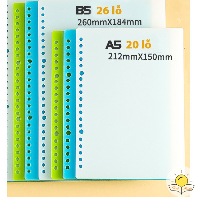 Set 4 Bìa nhựa tab phân trang A5 / B5 màu trong suốt, xanh dương làm Bìa Binder (đọc kỹ mô tả)