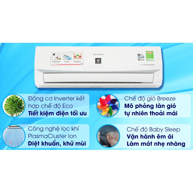 Máy lạnh Sharp Inverter 1 HP AH-XP10WMW (Miễn phí giao tại HCM-ngoài tỉnh liên hệ shop)