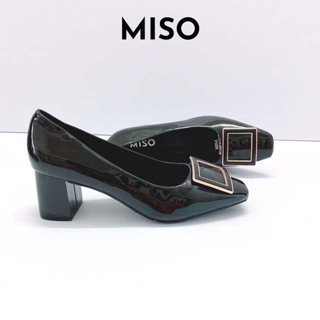 Giày cao gót công sở nữ basic da bóng mũi vuông trendy gót trụ phối khoá 7cm MISO M014