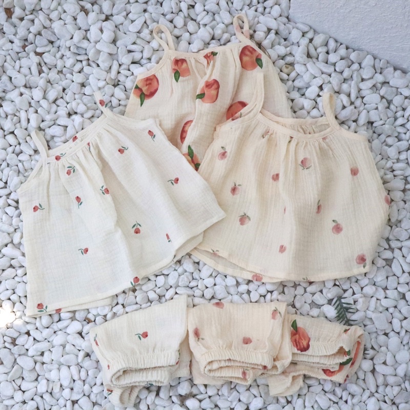 Set 2 dây cho bé gái vải xô muslin, Homewear cho bé từ 8kg - 15kg ( 3 màu)