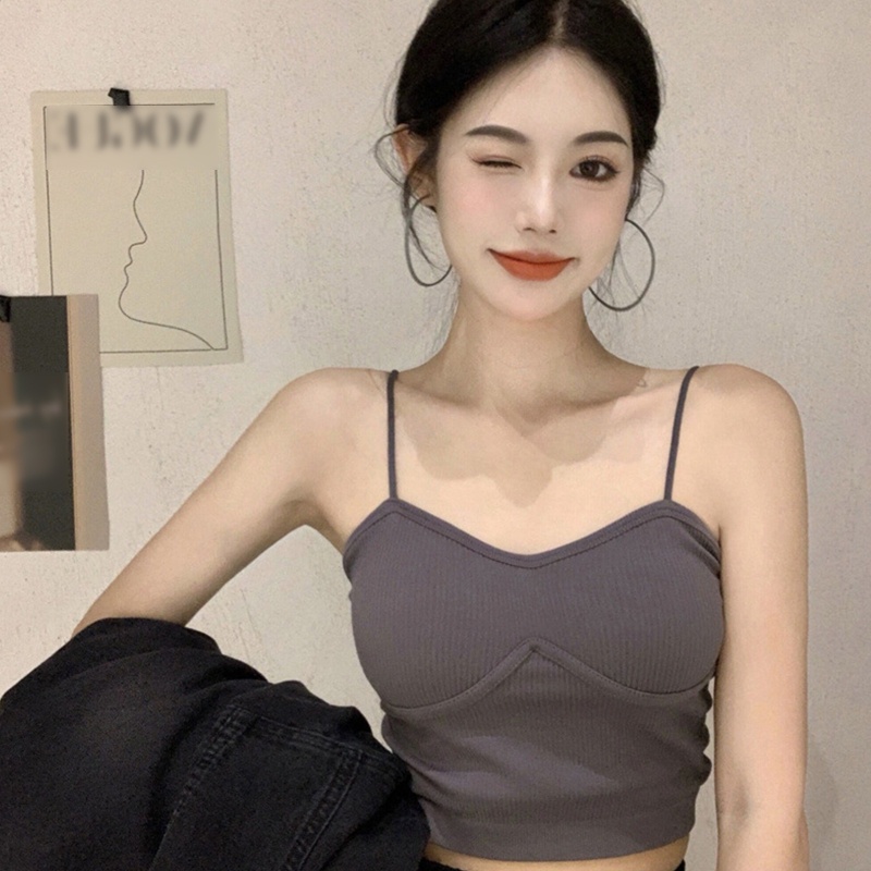 Brroa Áo Thun Hai Dây Ôm Dáng Màu Trơn Gợi Cảm Cho Nữ