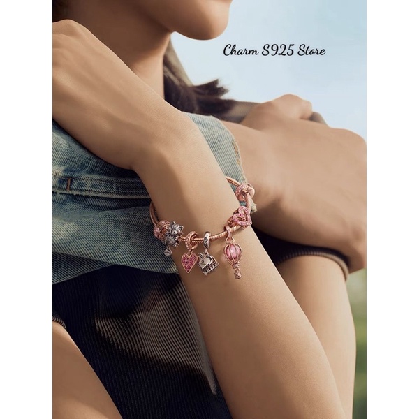 combo bộ vòng tay mix 5 hạt charm pan hoạ tiết mèo bạc s925