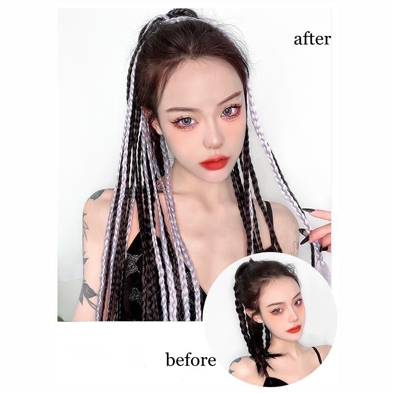 Tóc Giả Đuôi Ngựa Dạng Bện Nhiều Màu Sắc Phong Cách Punk Hiphop Thời Trang Qipin Y2k Dành Cho Nữ