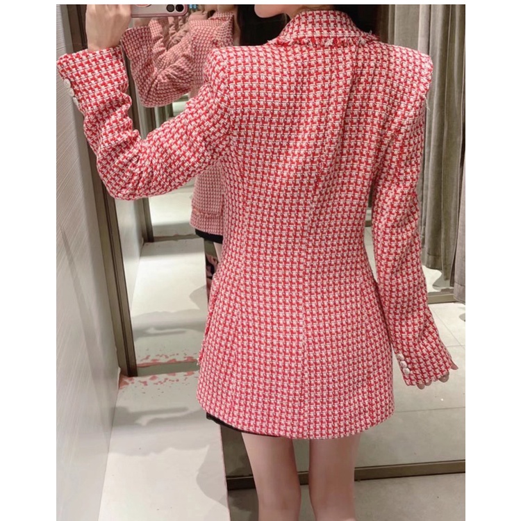 ÁO BLAZER NỮ HOẠ TIẾT HOUNDSTOOTH MÀU ĐỎ TRẮNG - 2443/148