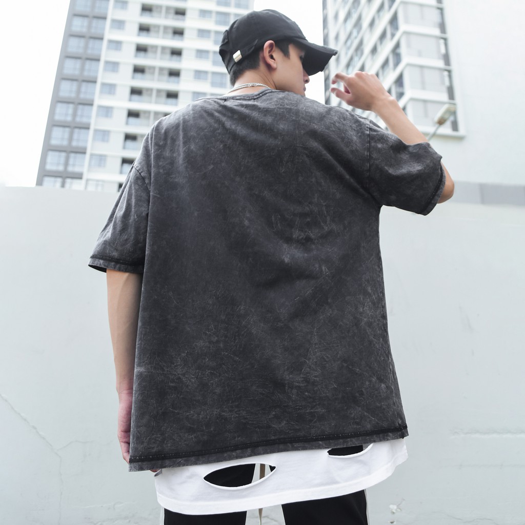Áo Thun Wash Xám Trơn Chất Liệu Cotton Thoáng Mát