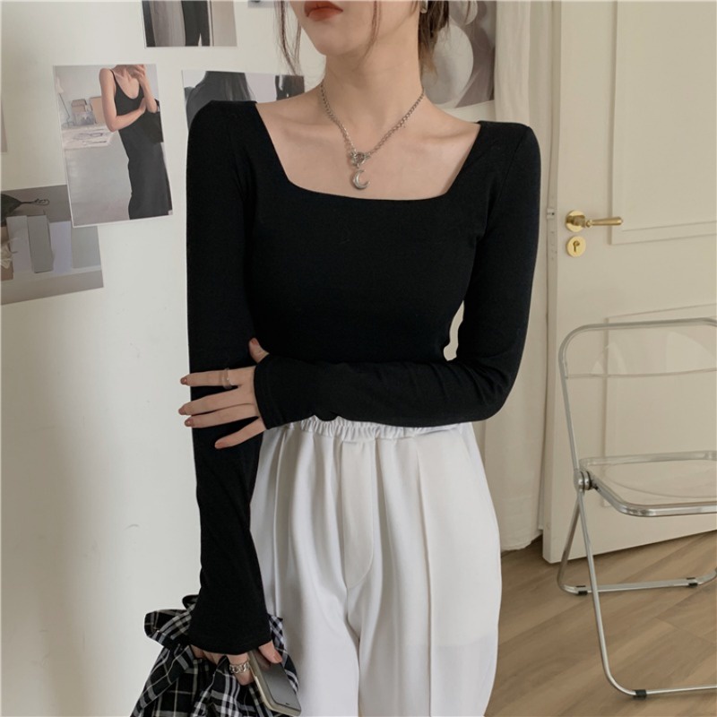 Áo croptop nữ tay dài, áo thun croptop kiểu cổ vuông, ôm body sexy phong cách Hàn Quốc đẹp, chất thun co giãn ACN005 | BigBuy360 - bigbuy360.vn