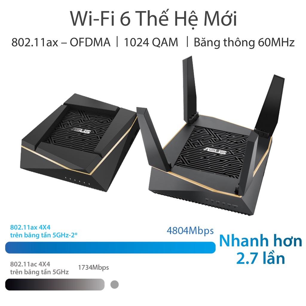 Router Wifi Mesh Asus RTAX92U (2 Pack) 3 Băng Tần AX6100 Hàng Chính Hãng