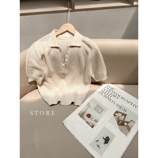 Áo len lỗ montoghi cộc tay