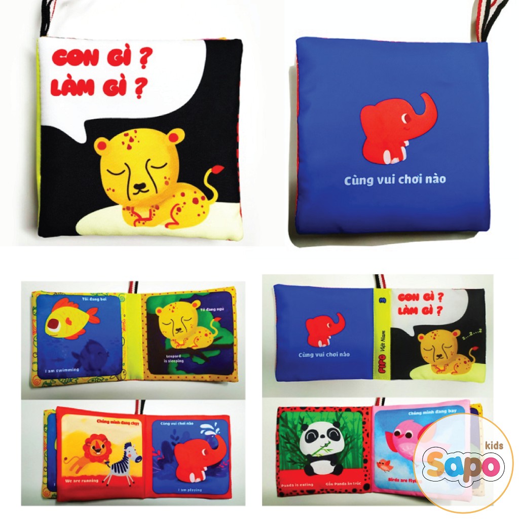 Sách vải song ngữ Pipo kích thích thị giác cho bé, đồ chơi cho bé từ 0 tháng tuổi SAPO KIDS