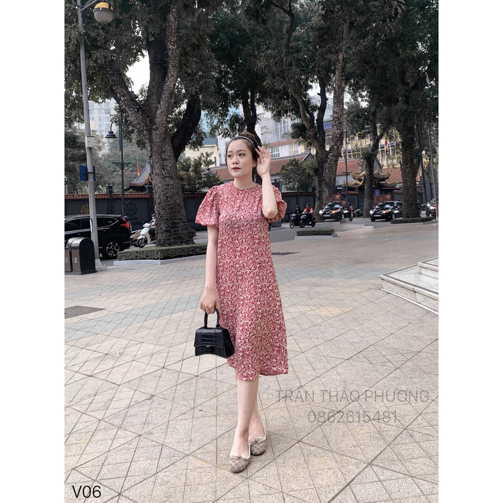 Váy hoa nhí vintage dáng suông tay bồng 2 lớp bánh bèo, cao cấp, Ảnh thật-Video thật - V06 | BigBuy360 - bigbuy360.vn