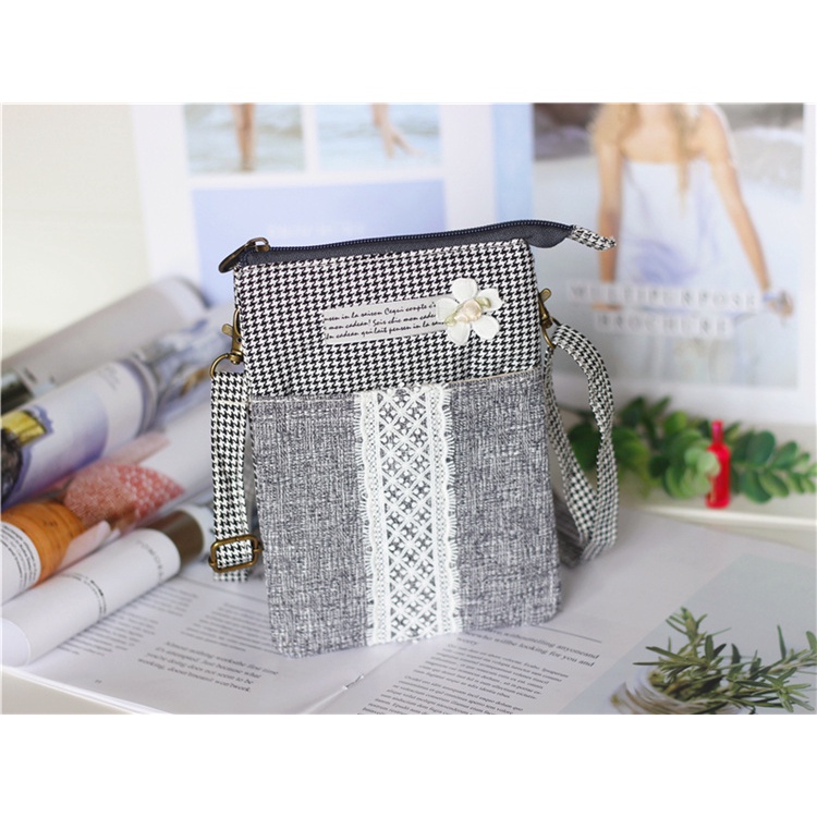 Túi Đựng Điện Thoại/Chìa Khóa/Tiền Bằng Vải Lanh Cotton In Hoa Nhỏ Xinh